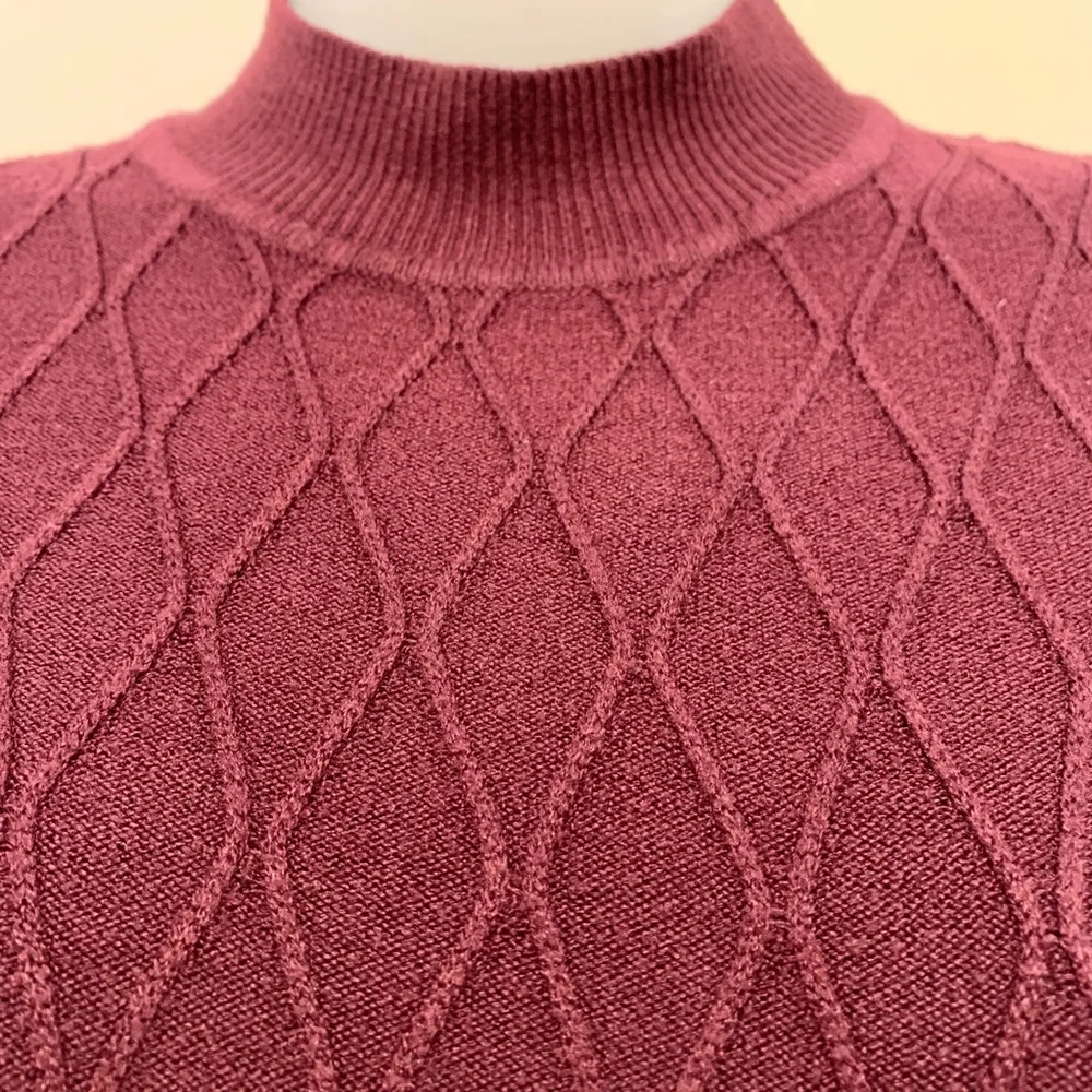 Koret | Cable Knit Plum Mock Turtleneck Short Sleeve Retro Mod Sweater